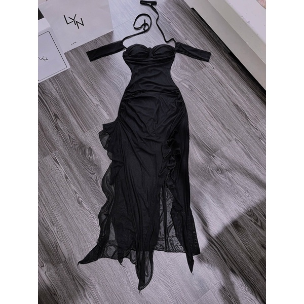 GenZ_Đầm Lưới Maxi Bèo Tua Rua Tay Bệt Thiêt Kế Cao Cấp