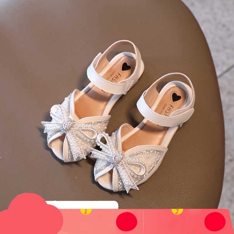 Sandal dép quai hậu công chúa nơ óng ánh cho bé gái từ 2 đến 9 tuổi (D218)