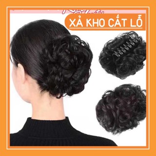 Tóc giả búi kẹp ngoặm xoăn búi rối trung niên cao cấp dễ sử dụng -1 -12