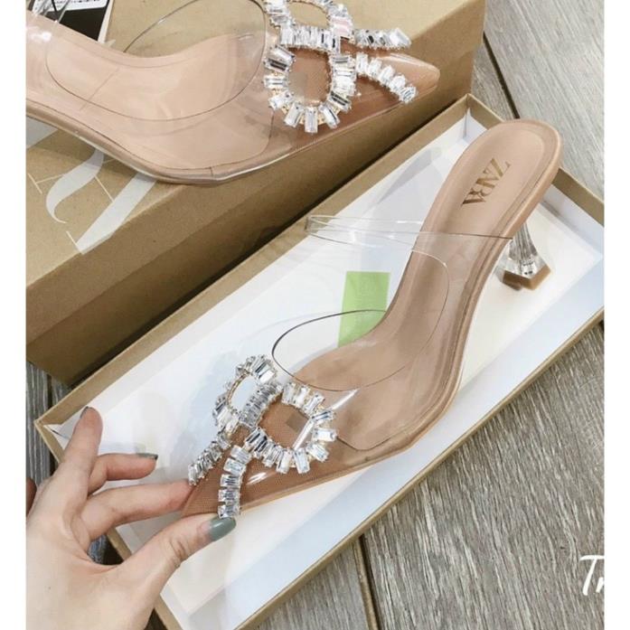 Dép cao gót zara nơ đá hàng xuất dư. fullbox Giày cao gót 00 00