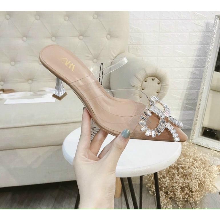 Dép cao gót zara nơ đá hàng xuất dư. fullbox Giày cao gót 00 00