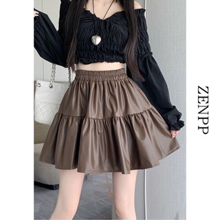  Jiashucheng Chân Váy Da pu Ngắn Dáng Chữ a Xếp Ly Lưng Cao Thời Trang Thu Đông Cho Nữ 