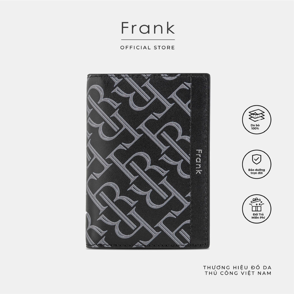 Ví Nam Dáng Đứng Da Bò Trơn Cao Cấp FRANK Arthur Bifold Wallet MONOGRAM Bóp Ngắn Sang Trọng - Màu Đen