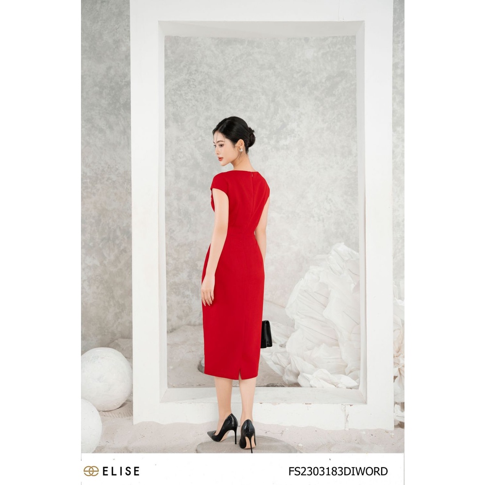 Đầm đỏ đậm cổ V đính hoa thiết kế Elise FS2303183DIWORD