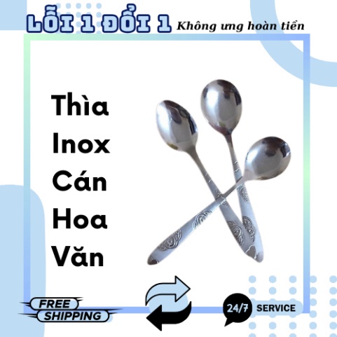 Thìa Inox Cán Hoa Văn Sáng Đẹp Dày Dặn Nhiều Kích Cỡ - cafe , nhỡ , to ăn cơm , dài khấy nước