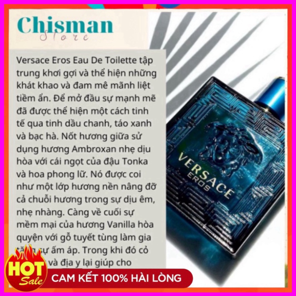 Nước hoa nam VERSACE EROS - VERSACE POUR HOMME 100ml lịch lãm đẳng cấp phái mạnh lưu hương lâu- Chisman SG MENST MENSTR