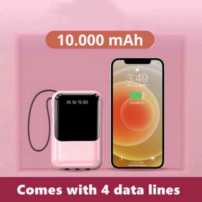 Pin Sạc Dự Phòng Baese 10000mah Tích Hợp Dây Sạc IP/TypeC Màn Hình LED- TECHZONE