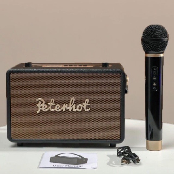 Loa Bluetooth Peterhot A106W Âm Thanh Siêu Đỉnh - Bản Cao Cấp Nhất - Tặng Mic Không Dây Hát Karaoke - Bảo Hành 12 tháng