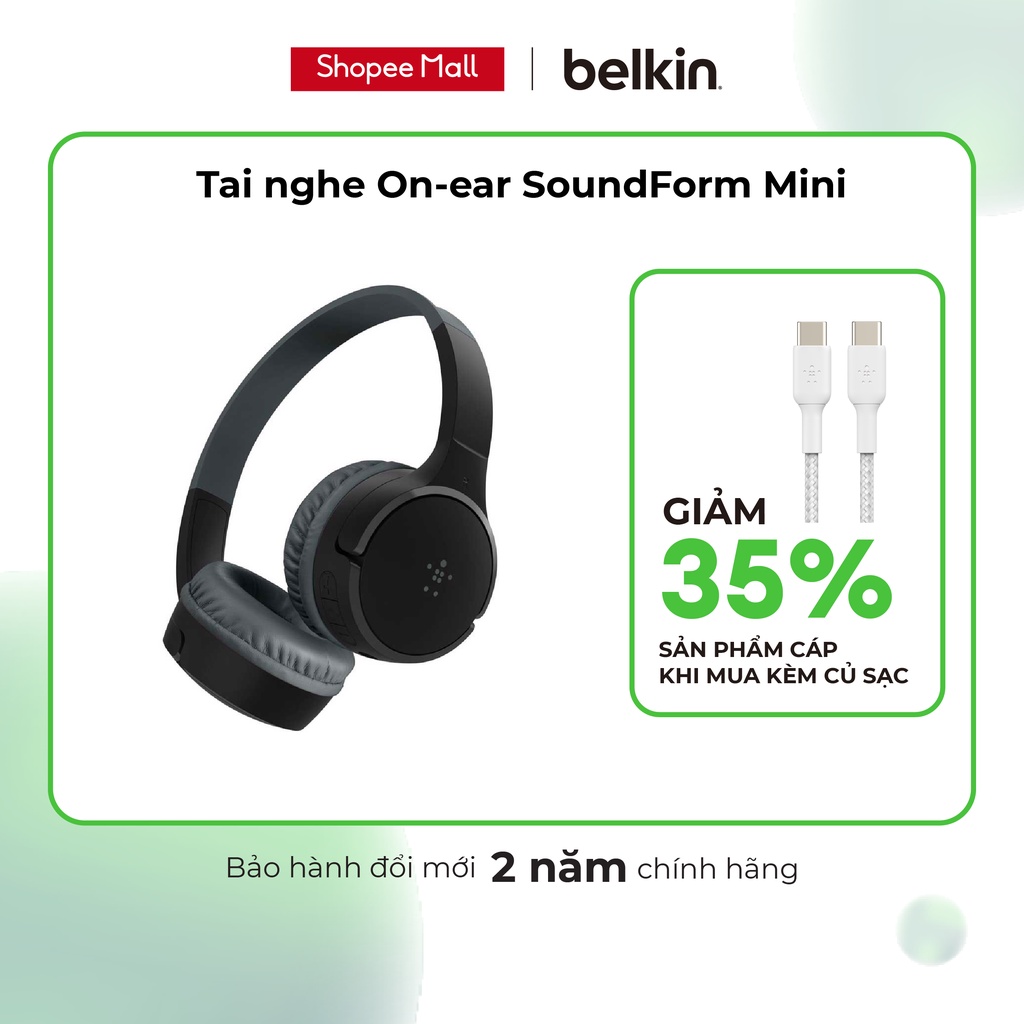 [NHẬP ELMG70K giảm tối đa 70K] Tai nghe Wireless On-ear Belkin SOUNDFORM Mini