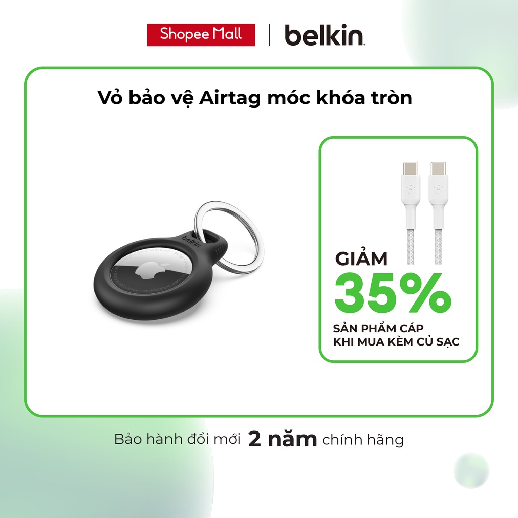 [NHẬP ELMG70K giảm tối đa 70K] Vỏ Bảo Vệ Airtag Belkin Có Móc Khóa Tròn chống xước chống trầy F8W973