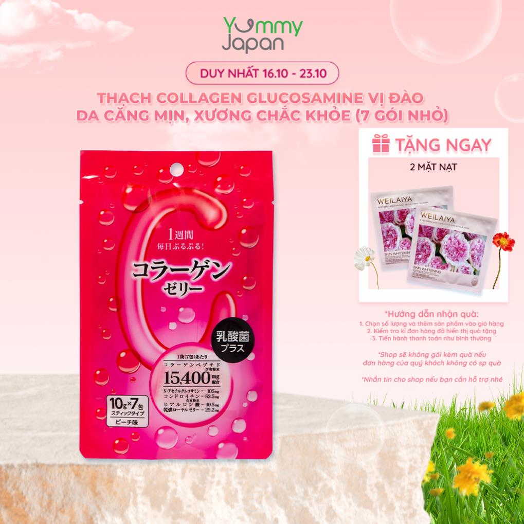 Thạch Collagen Glucosamine Vị Đào SHINNIPPAI Hỗ Trợ Cải Thiện Sức Khỏe, Sắc Đẹp Cho Phụ Nữ Túi 7 Gói 10g
