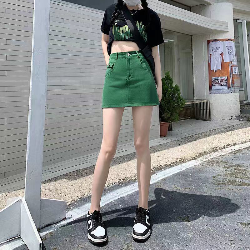 Chân Váy denim Chữ a Lưng Cao Màu Xanh Lá Thời Trang Mùa Hè Hàng Mới Dành Cho Bạn Nữ