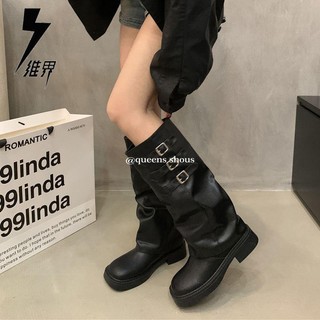 Giày bốt cổ cao đế dày màu nâu phong cách mới 2023 thời trang thu đông cho nữ