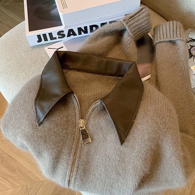 Áo Khoác cardigan Dệt Kim Mềm Mại Phối Khóa Kéo Đôi Thời Trang Mùa Thu 2023 Cho Nữ