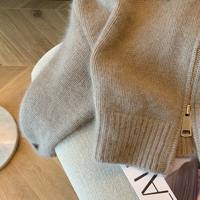 Áo Khoác cardigan Dệt Kim Mềm Mại Phối Khóa Kéo Đôi Thời Trang Mùa Thu 2023 Cho Nữ