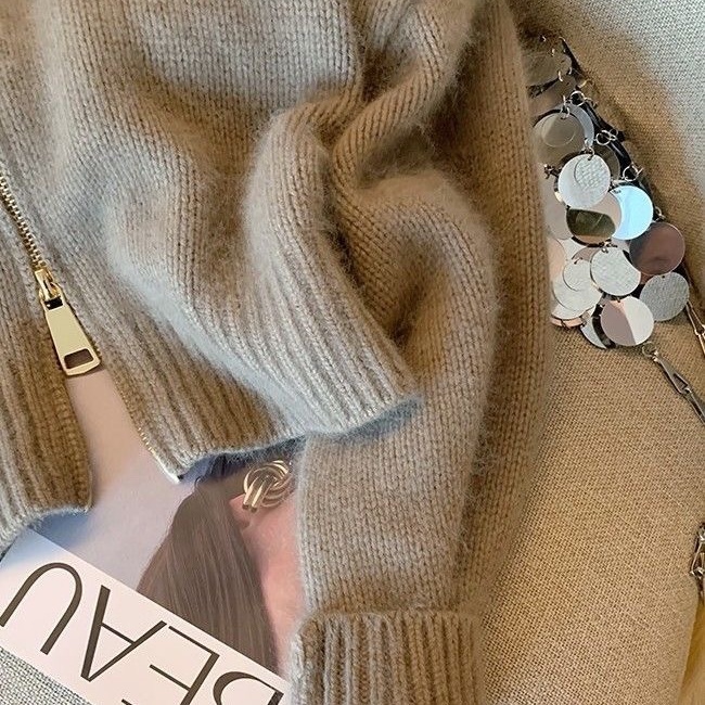 Áo Khoác cardigan Dệt Kim Mềm Mại Phối Khóa Kéo Đôi Thời Trang Mùa Thu 2023 Cho Nữ