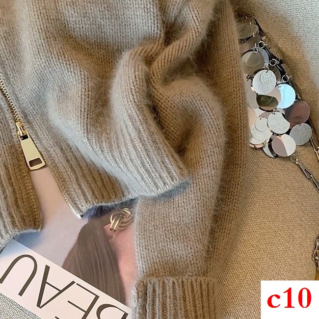 Áo Khoác cardigan Dệt Kim Mềm Mại Phối Khóa Kéo Đôi Thời Trang Mùa Thu 2023 Cho Nữ