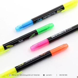 Bút nhớ dòng 2 đầu pentel slw8 | thiết kế độc đáo với hai màu mực dạ quang tiện lợi | màu dạ quang tươi sáng rõ nét