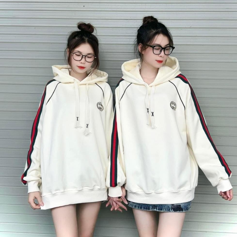 Áo Hoodies Logo G.C thêu dáng dài rộng Unisex, Áo nỉ mũ chất nỉ mềm mịn không xù dây to bản