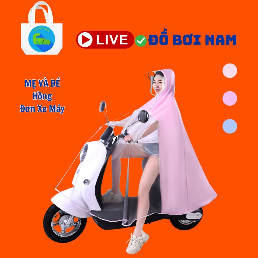 Áo mưa trùm dùng cho mẹ và bé, kính chống mưa hắt, dài đến gót chân