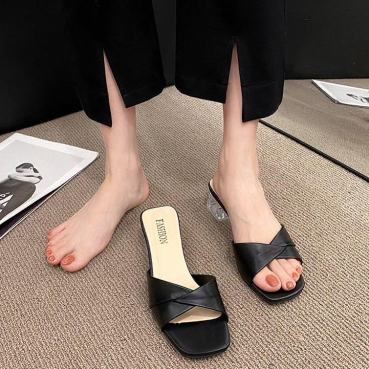 Dép nữ cao gót vuông trong 5p quai xếp cách điệu thời trang - G55