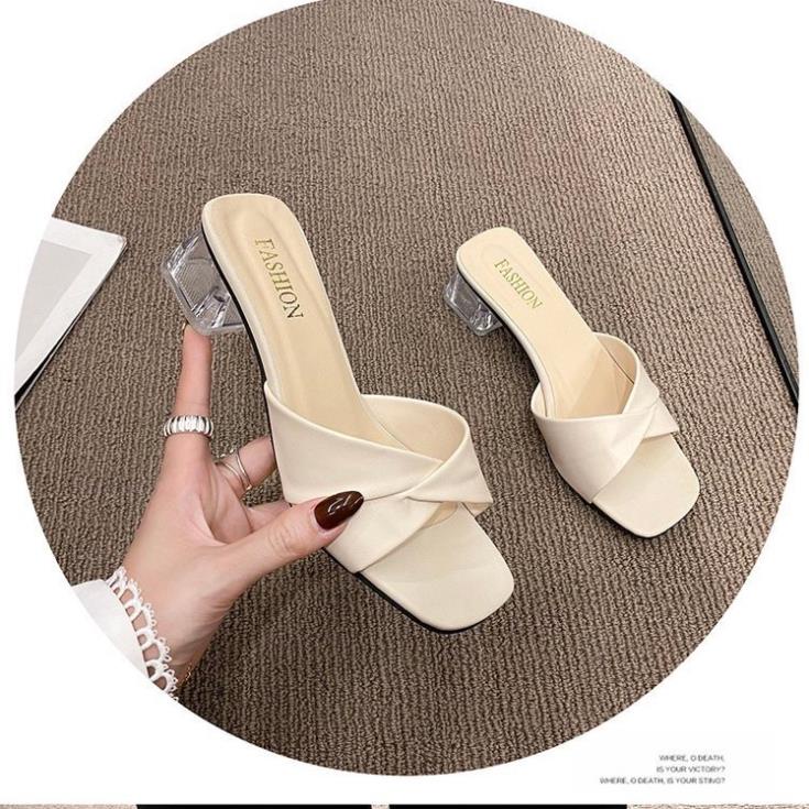 Dép nữ cao gót vuông trong 5p quai xếp cách điệu thời trang - G55