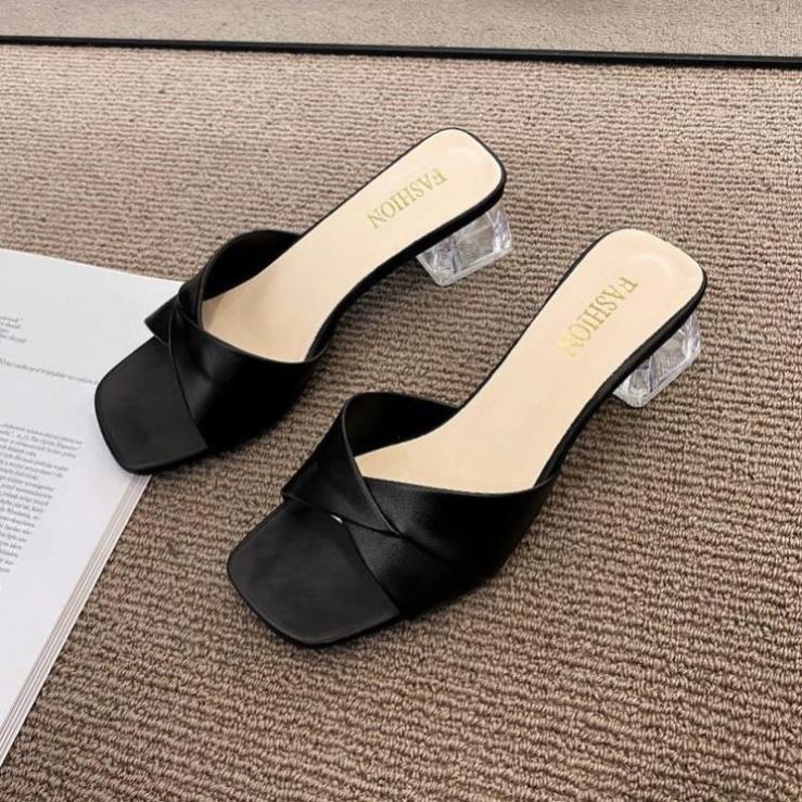 Dép nữ cao gót vuông trong 5p quai xếp cách điệu thời trang - G55