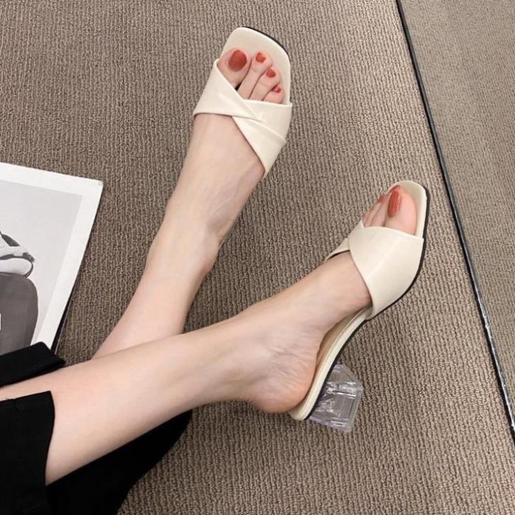 Dép nữ cao gót vuông trong 5p quai xếp cách điệu thời trang - G55