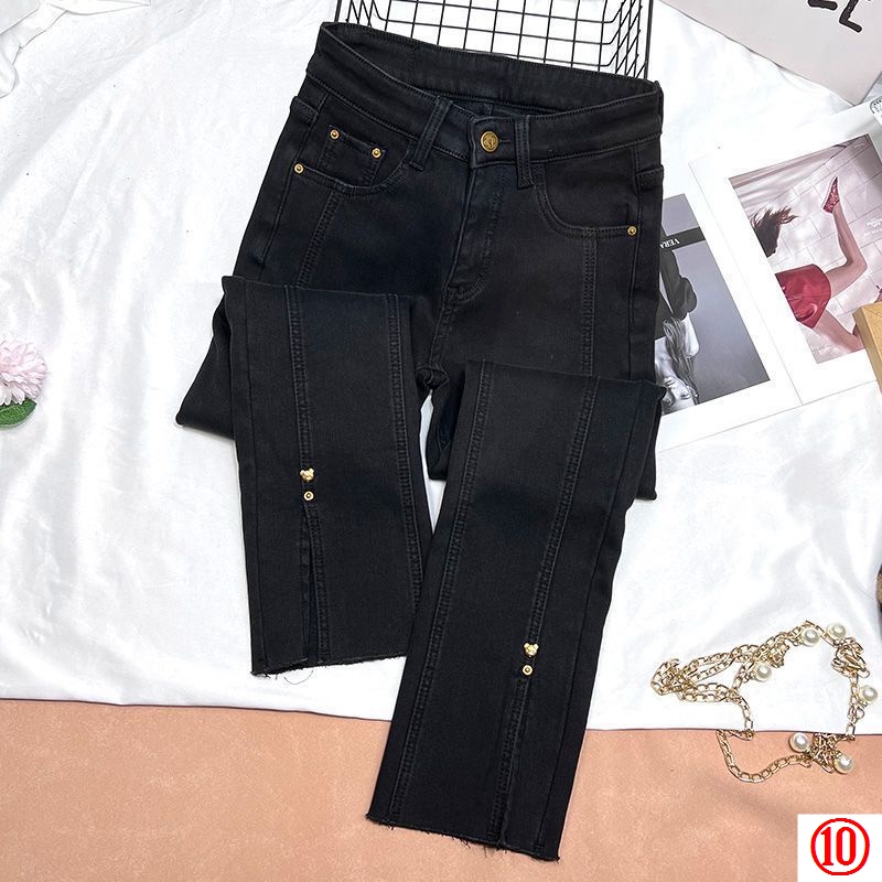 Đen Quần Jean Lót Lông Cừu Dày Dặn Lưng Cao Co Giãn Thời Trang Mùa Đông 2023 Cho Nữ