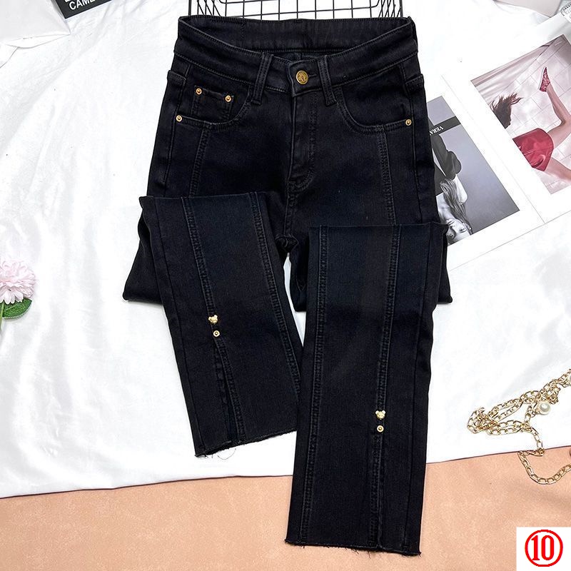 Đen Quần Jean Lót Lông Cừu Dày Dặn Lưng Cao Co Giãn Thời Trang Mùa Đông 2023 Cho Nữ