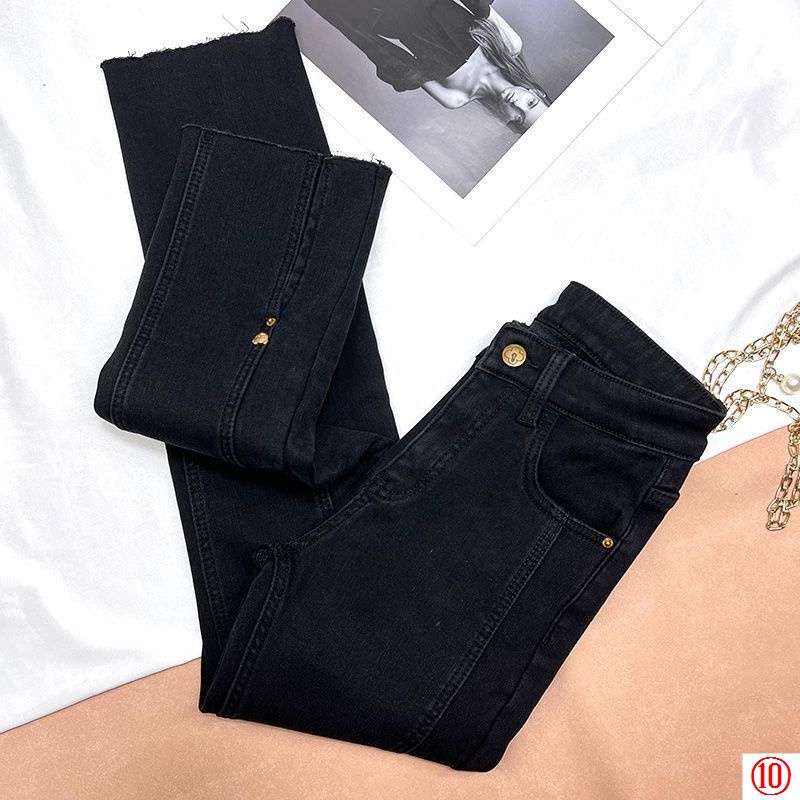 Đen Quần Jean Lót Lông Cừu Dày Dặn Lưng Cao Co Giãn Thời Trang Mùa Đông 2023 Cho Nữ