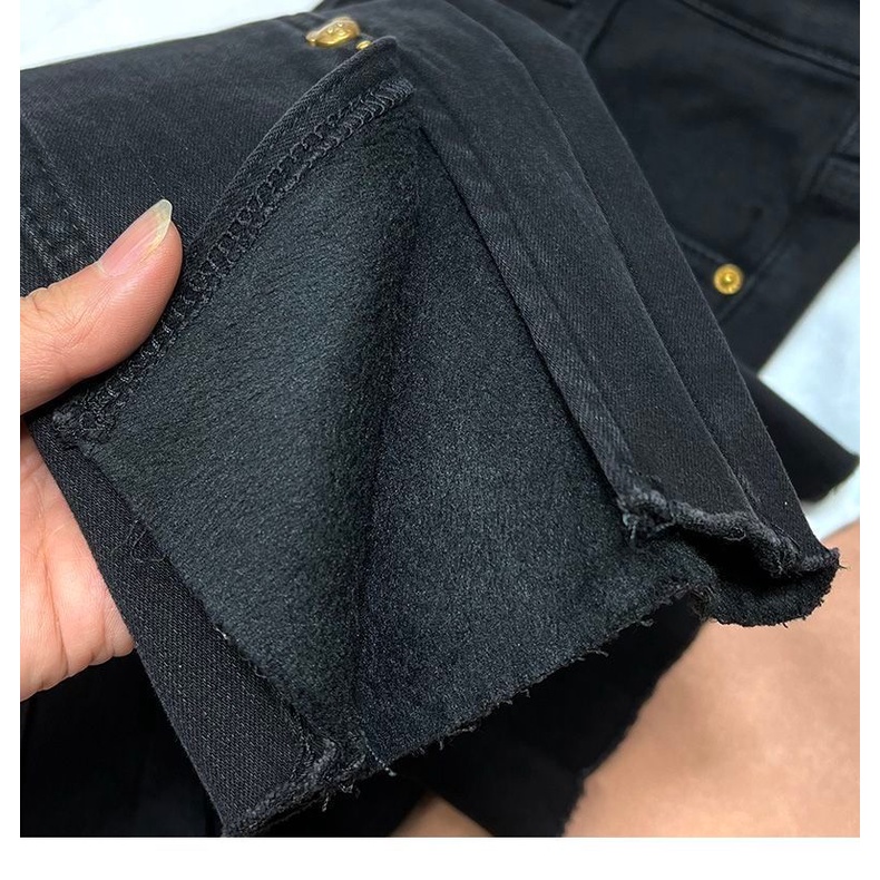 Đen Quần Jean Lót Lông Cừu Dày Dặn Lưng Cao Co Giãn Thời Trang Mùa Đông 2023 Cho Nữ