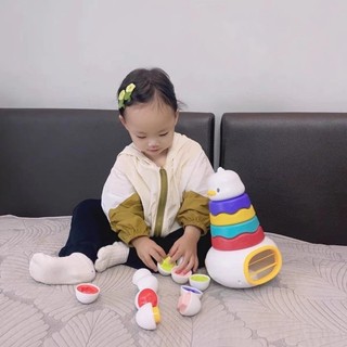 Đồ Chơi Thông Minh Montessori Tháp VỊt Lật Đật, Nhận Dạng Hình Khối, Vận Động Lắp Mở Quả Trứng 4in1 - Trụ Vịt Cho Bé