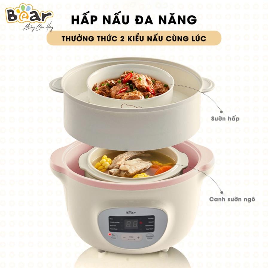 - Nồi Nấu Chậm Bear SUBE002 1.6L Đa Năng Nấu Cháo, Chưng Yến Bản -  Bảo Hành 18 Tháng