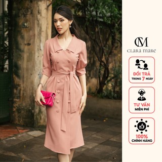 Đầm midi dáng ôm xoè 7 mảnh chất liệu đũi Nhật cao cấp, may hai lớp, đi làm đi chơi, tay ngắn CLARA MARE DRE4039