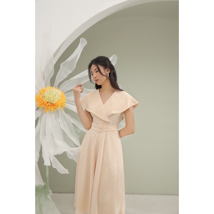 Đầm xoè kẻ rộng chất liệu linen kẻ, may hai lớp Lined Circular Dress DRE4003 CLARA MARE !