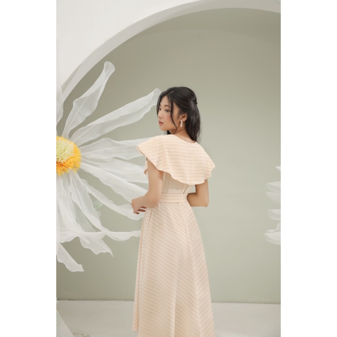 Đầm xoè kẻ rộng chất liệu linen kẻ, may hai lớp Lined Circular Dress DRE4003 CLARA MARE !