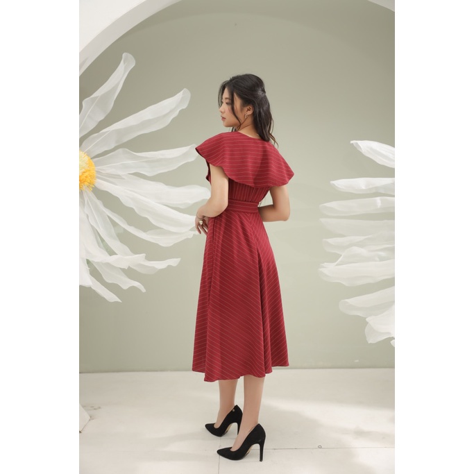 Đầm xoè kẻ rộng chất liệu linen kẻ, may hai lớp Lined Circular Dress DRE4003 CLARA MARE !