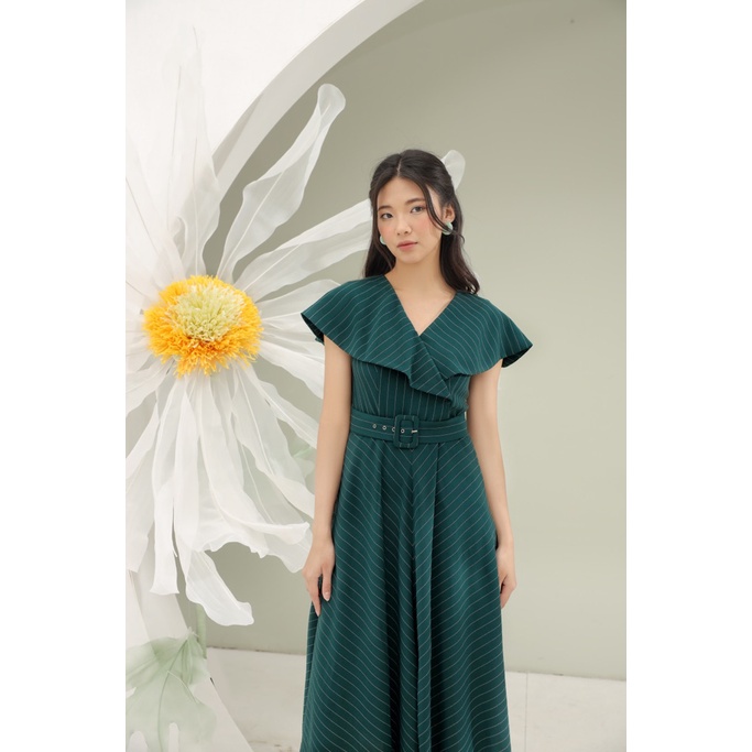 Đầm xoè kẻ rộng chất liệu linen kẻ, may hai lớp Lined Circular Dress DRE4003 CLARA MARE !