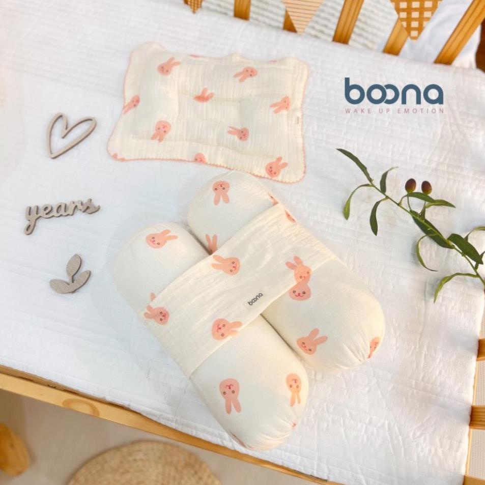 Combo Bộ Gối, Chặn Xô Sơ Sinh Boona SHOP BECON Xô Muslin Ruột Bông Tự Nhiên Siêu Mềm Mại Chống Giật Mình Cho Bé Sơ Sinh