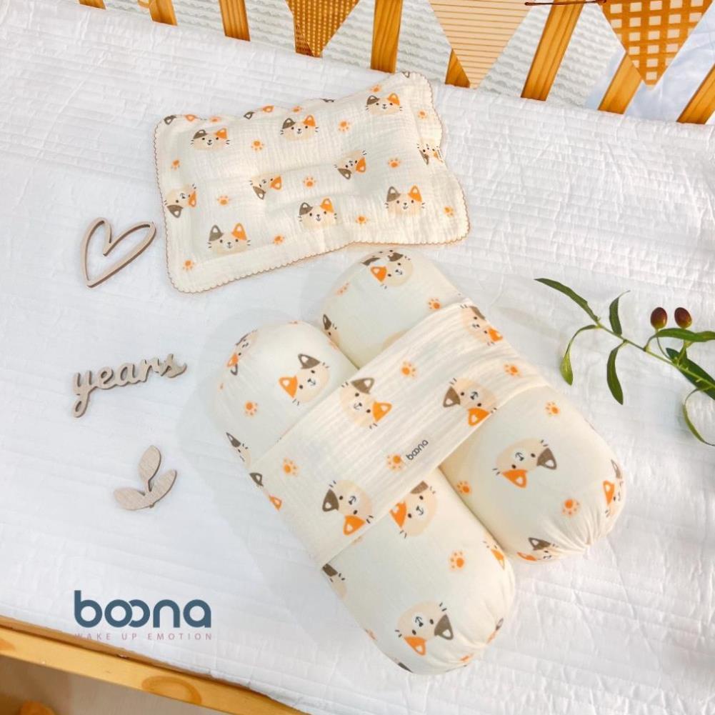 Combo Bộ Gối, Chặn Xô Sơ Sinh Boona SHOP BECON Xô Muslin Ruột Bông Tự Nhiên Siêu Mềm Mại Chống Giật Mình Cho Bé Sơ Sinh