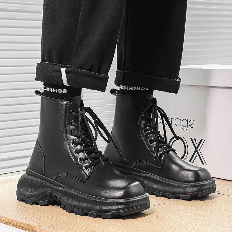 Niche Giày Bốt martin Da Mũi Vuông Đế Dày Tăng Chiều Cao Phong Cách Anh Quốc Thời Trang Mùa Thu 2023 Cho Nam