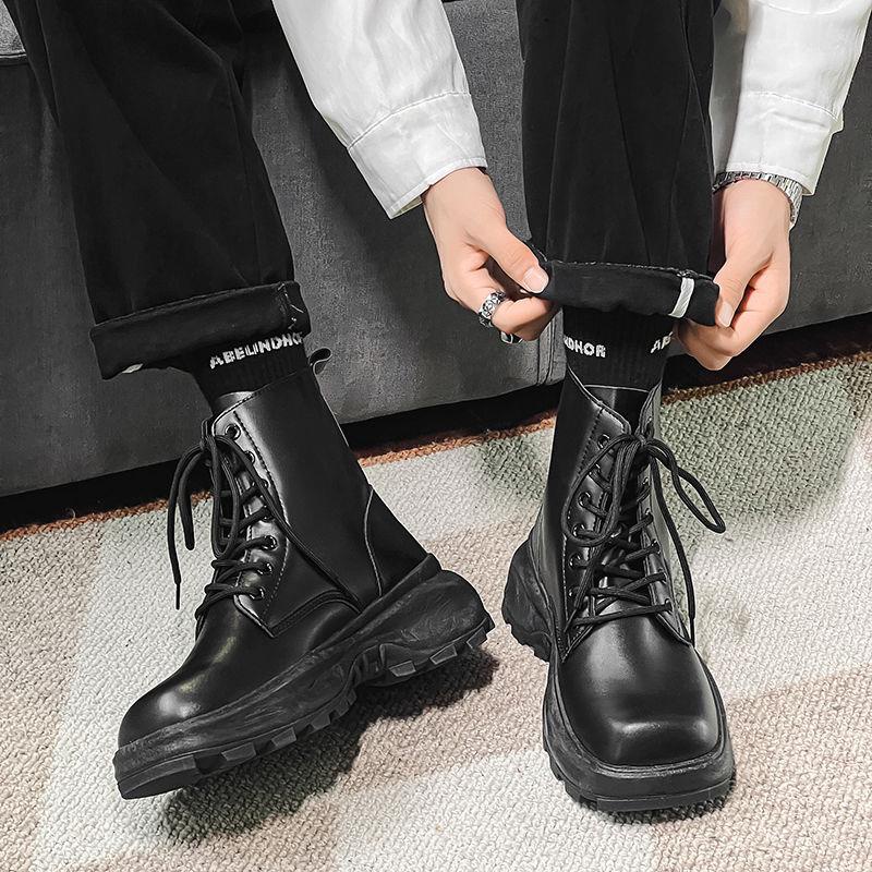 Niche Giày Bốt martin Da Mũi Vuông Đế Dày Tăng Chiều Cao Phong Cách Anh Quốc Thời Trang Mùa Thu 2023 Cho Nam