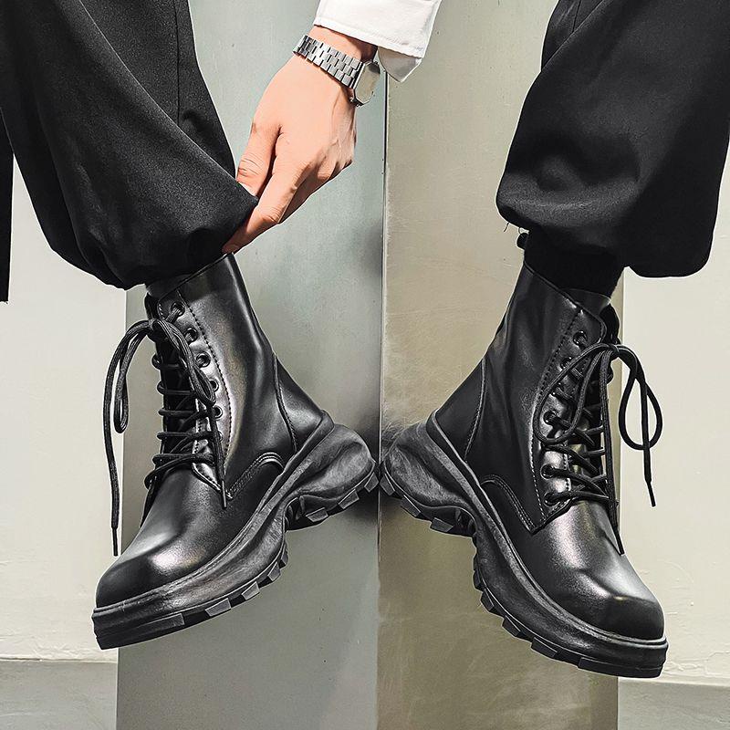 Niche Giày Bốt martin Da Mũi Vuông Đế Dày Tăng Chiều Cao Phong Cách Anh Quốc Thời Trang Mùa Thu 2023 Cho Nam