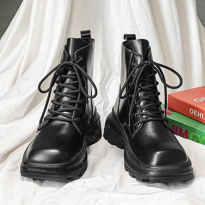 Niche Giày Bốt martin Da Mũi Vuông Đế Dày Tăng Chiều Cao Phong Cách Anh Quốc Thời Trang Mùa Thu 2023 Cho Nam