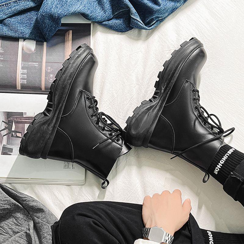 Niche Giày Bốt martin Da Mũi Vuông Đế Dày Tăng Chiều Cao Phong Cách Anh Quốc Thời Trang Mùa Thu 2023 Cho Nam