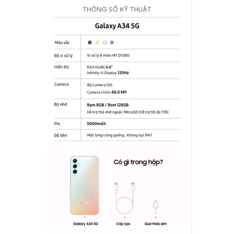 Điện thoại Samsung Galaxy A34 5G  - Hàng chính hãng