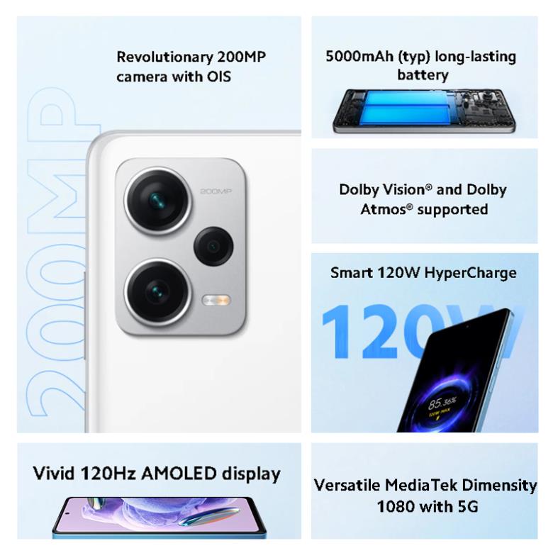 Điện Thoại Thông Minh Xiaomi Redmi Note 12 Pro + 5G 200MP Os Camera 120Hz AMOLED 120W Và Phụ Kiện 1080