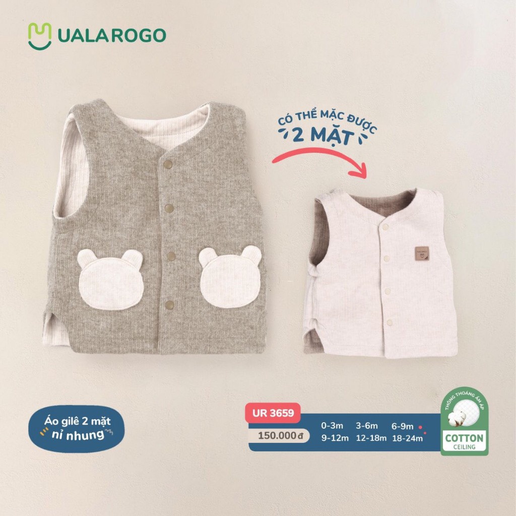 Áo ghile nhung 2 mặt UR3569 cho bé mùa thu đông