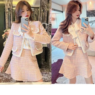 Set áo dạ tweed dày dặn chạy viền kèm chân váy tylanstore phong cách hàn quốc siêu hot - hàng thiết kế loại a88
